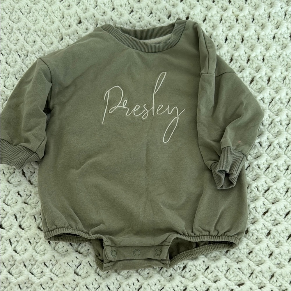 Olive Green Baby Romper with Script Design